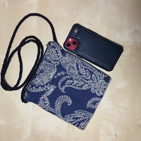 Dana Herbert Tapestry Crossbody Bag – Blue Paisley Small Purse - Picture 2 of 6